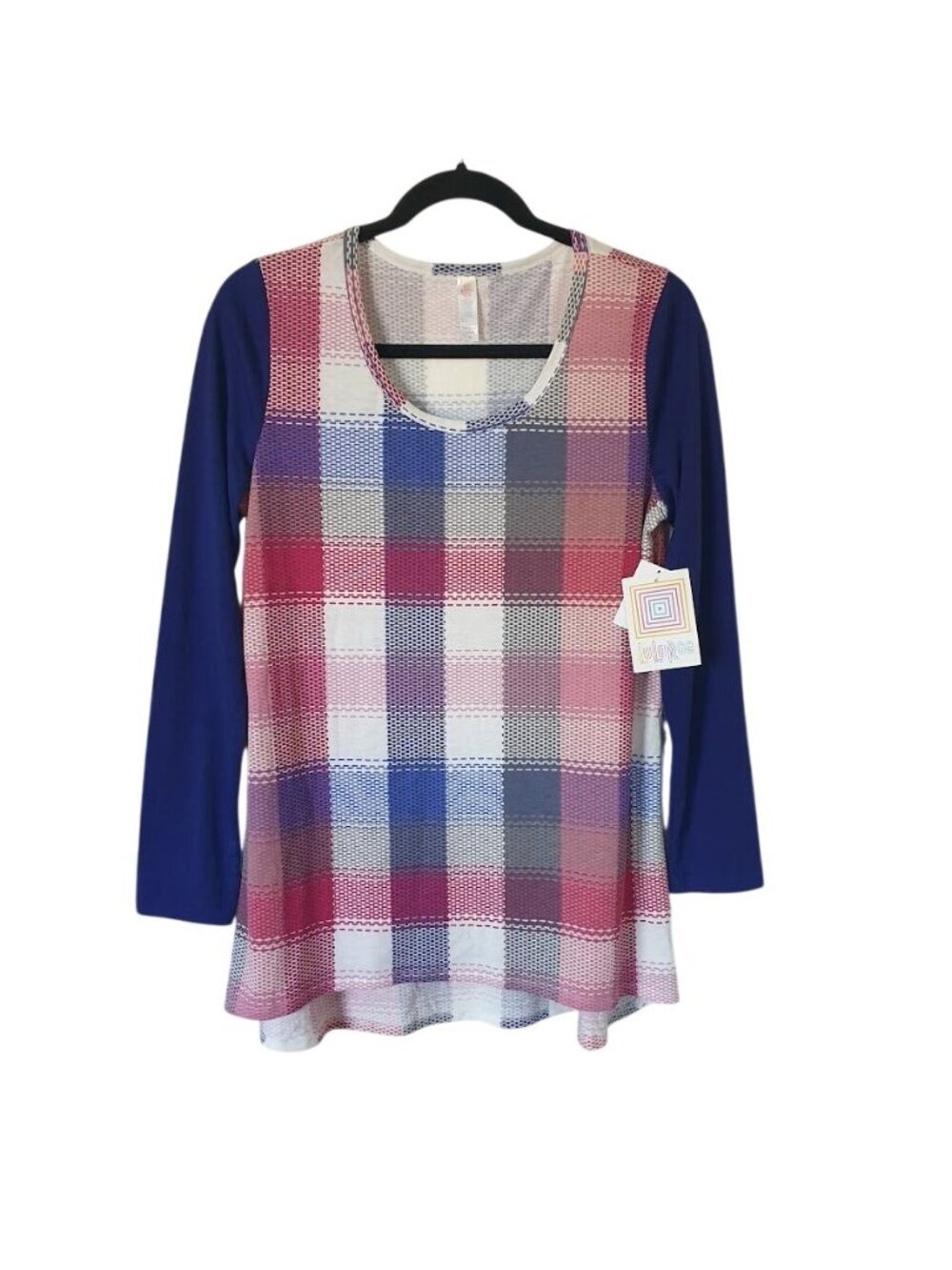 Lularoe Lynnae Long Sleeve Plaid Pattern Scoop Neck Multicolor Top Polyester M